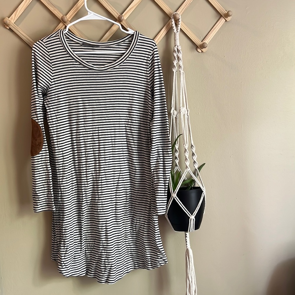 Cherish long sleeve striped navy dress with elbow patches